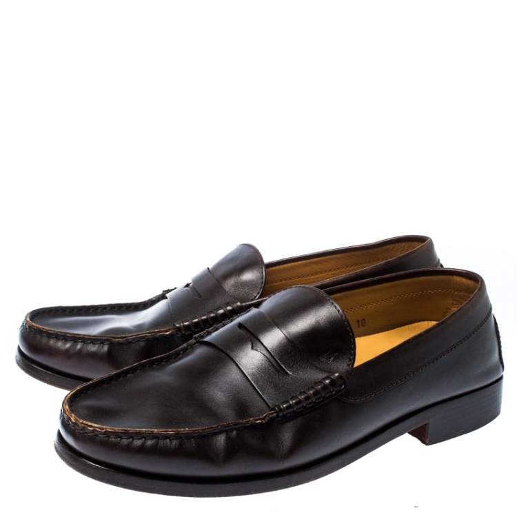 Pre Owned Tod's Dark Brown Leather Penny Loafers Size 44.5