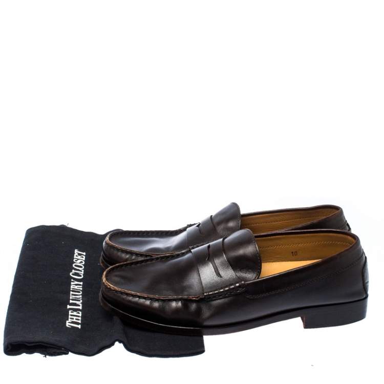 Pre Owned Tod's Dark Brown Leather Penny Loafers Size 44.5