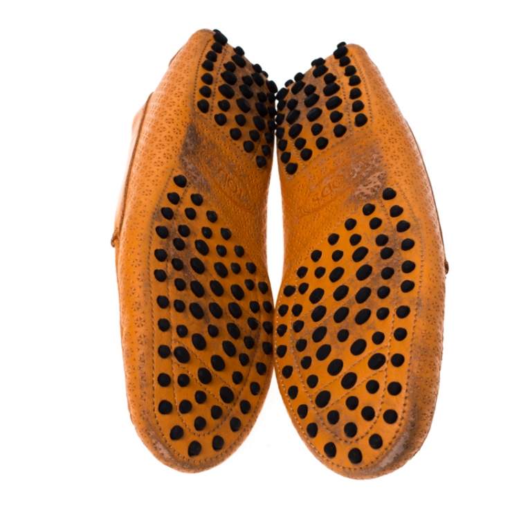 Pre Owned Tod's Orange Lasercut Leather Gommino Driving Loafers Size 39.5