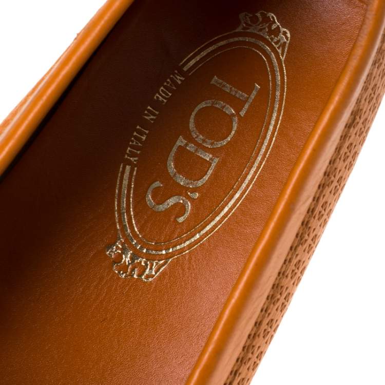 Pre Owned Tod's Orange Lasercut Leather Gommino Driving Loafers Size 39.5