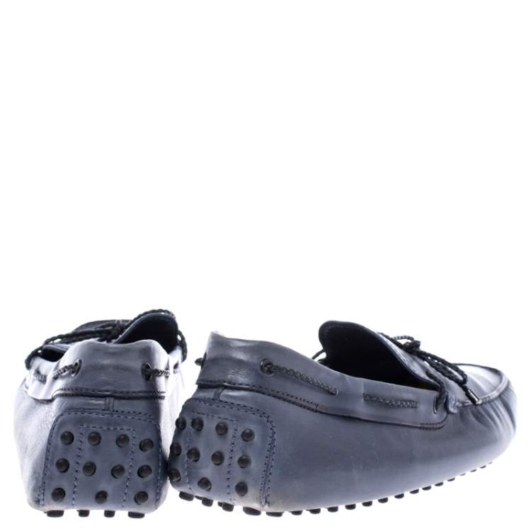 Pre Owned Tod’s Grey Leather Bow Slip On Loafers Size 45.5