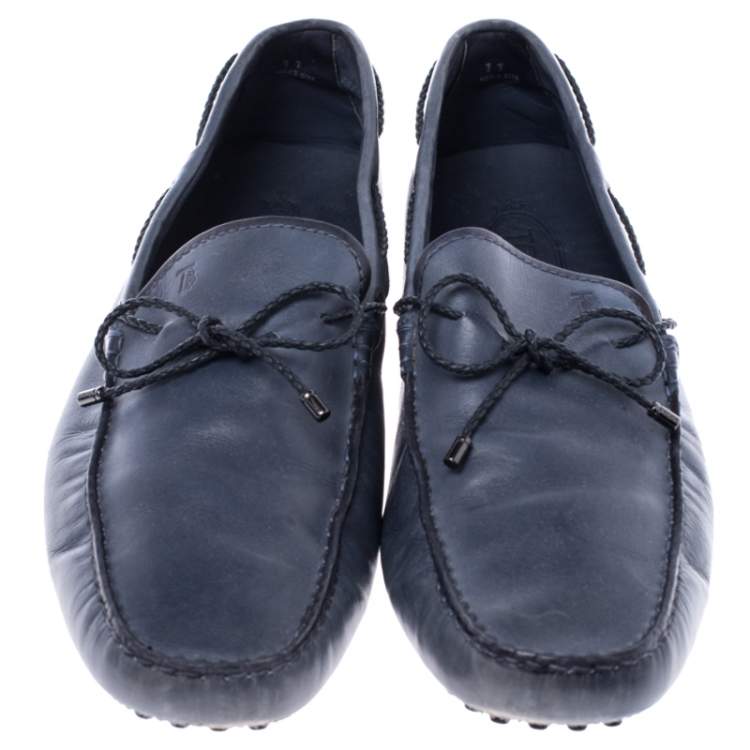 Pre Owned Tod’s Grey Leather Bow Slip On Loafers Size 45.5