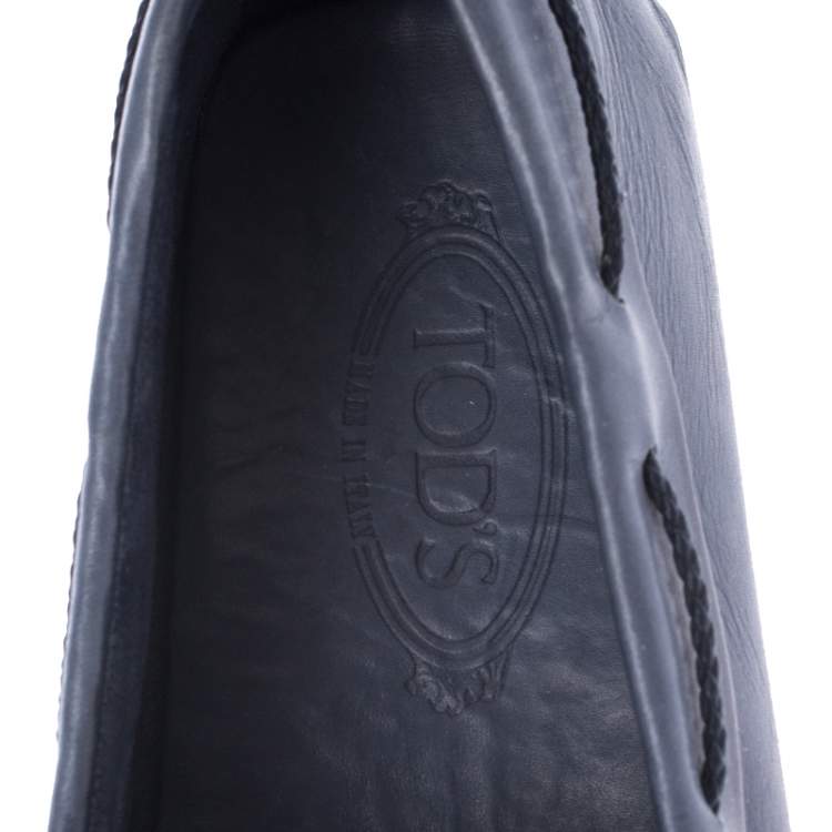 Pre Owned Tod’s Grey Leather Bow Slip On Loafers Size 45.5