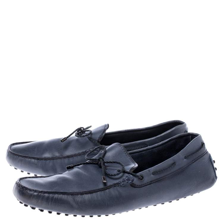 Pre Owned Tod’s Grey Leather Bow Slip On Loafers Size 45.5