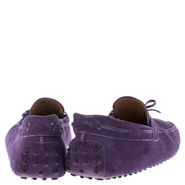 Pre Owned Tod's Purple Suede Leather Bow Slip On Loafers Size 45.5