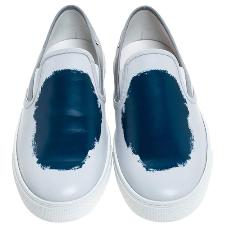 Pre Owned Tod's Grey/Blue Leather Paint Splotch Slip On Sneakers Size 43