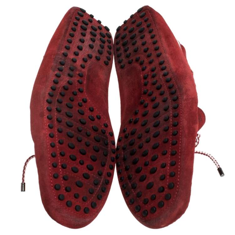 Pre Owned Tod’s Red Suede Leather Bow Slip On Loafers Size 45.5