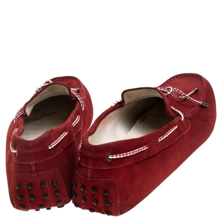 Pre Owned Tod’s Red Suede Leather Bow Slip On Loafers Size 45.5