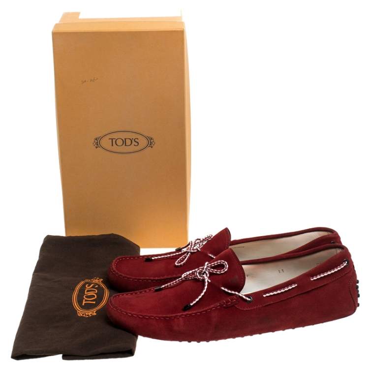 Pre Owned Tod’s Red Suede Leather Bow Slip On Loafers Size 45.5