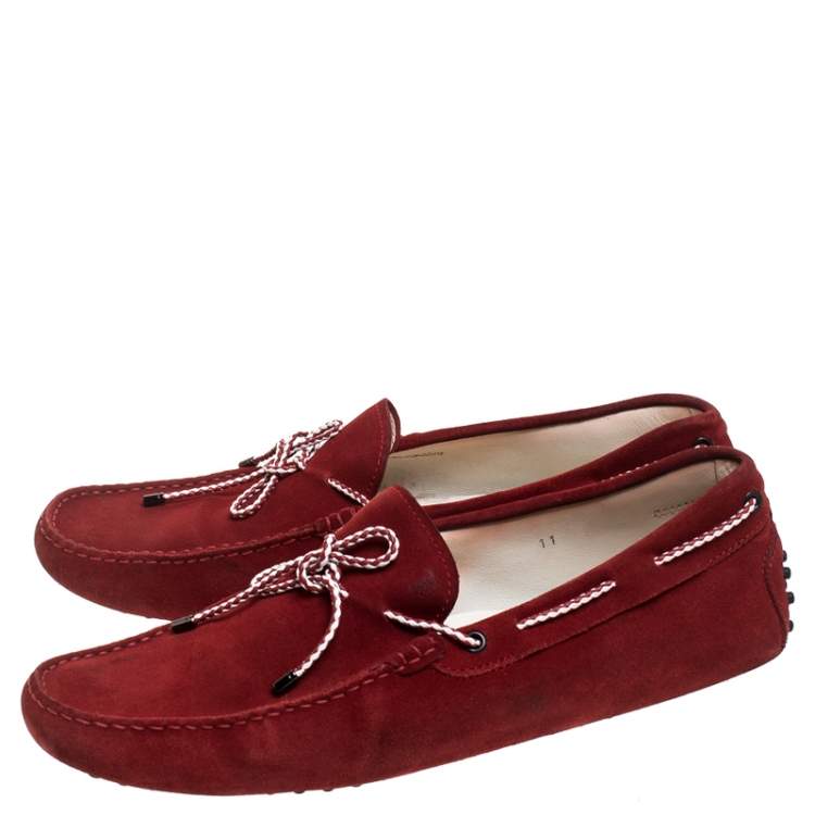 Pre Owned Tod’s Red Suede Leather Bow Slip On Loafers Size 45.5