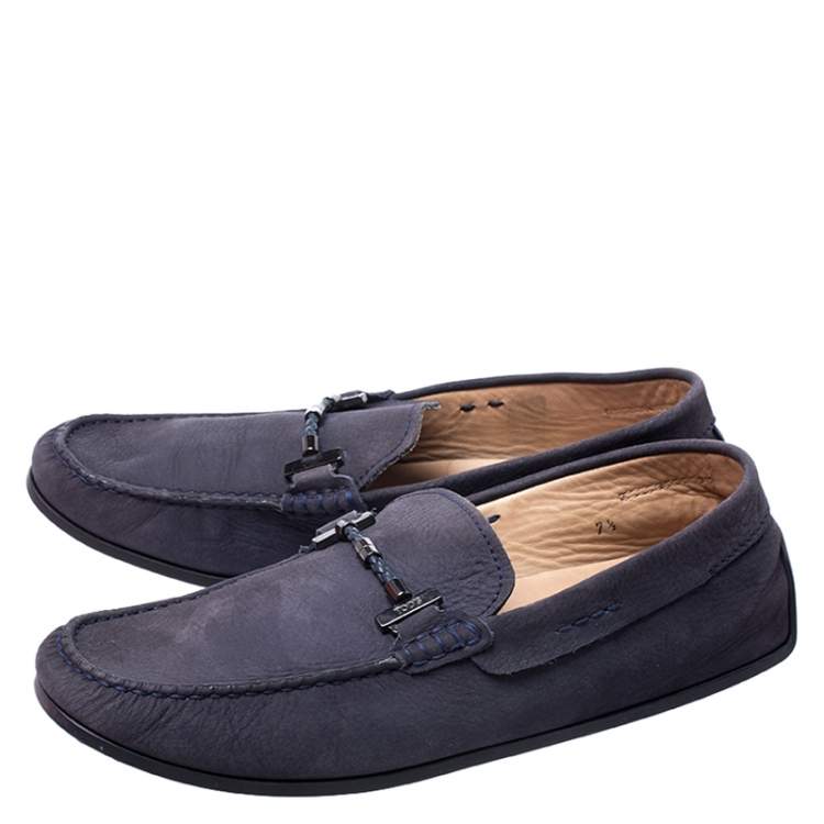 مملوكة مسبقًا Tod's Blue Nubuck Braided Bit Loafers Size 41.5