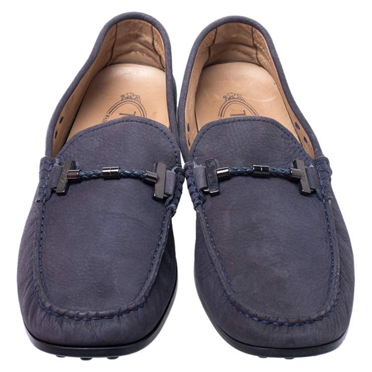 مملوكة مسبقًا Tod's Blue Nubuck Braided Bit Loafers Size 41.5