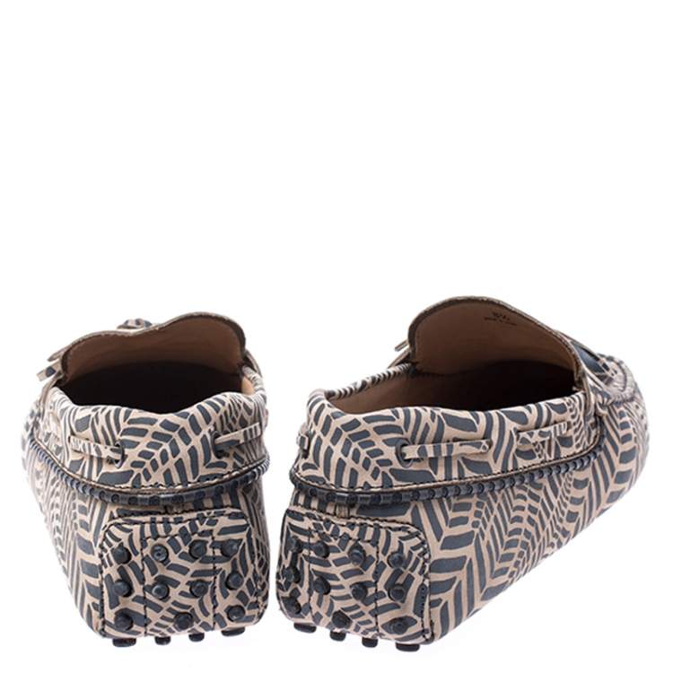 Pre Owned Tod's Beige and Grey Printed Leather Bow Loafers Size 42.5