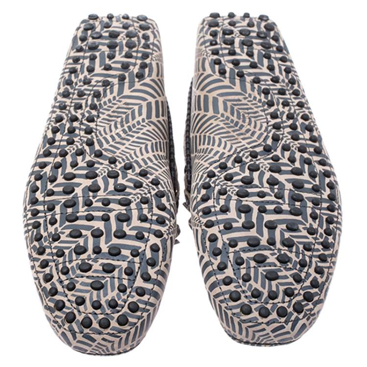 Pre Owned Tod's Beige and Grey Printed Leather Bow Loafers Size 42.5