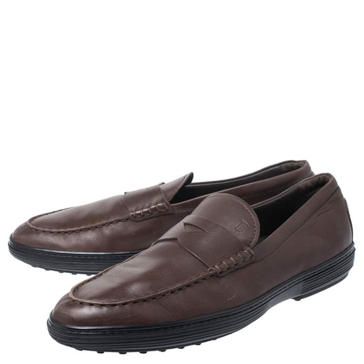 Pre Owned Tod's Brown Leather Slip On Penny Loafers Size 44