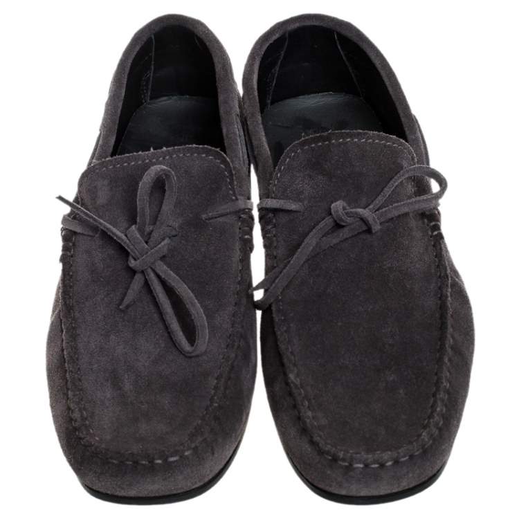 مملوكة مسبقًا Tod's Grey Suede City Gommino Bow Loafers Size 40