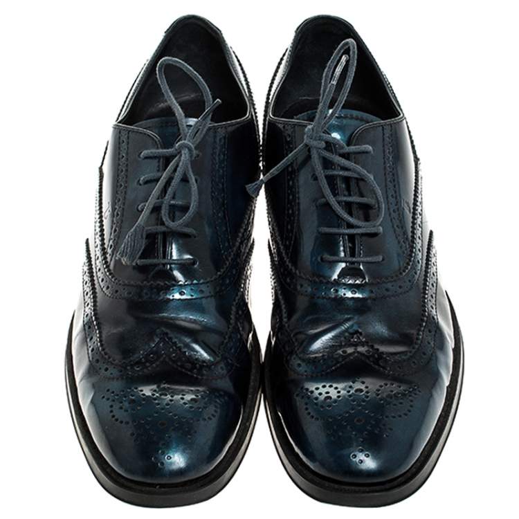 Pre Owned Tod's Two Tone Blue/Black Leather Lace Up Brogue Oxfords Size 41