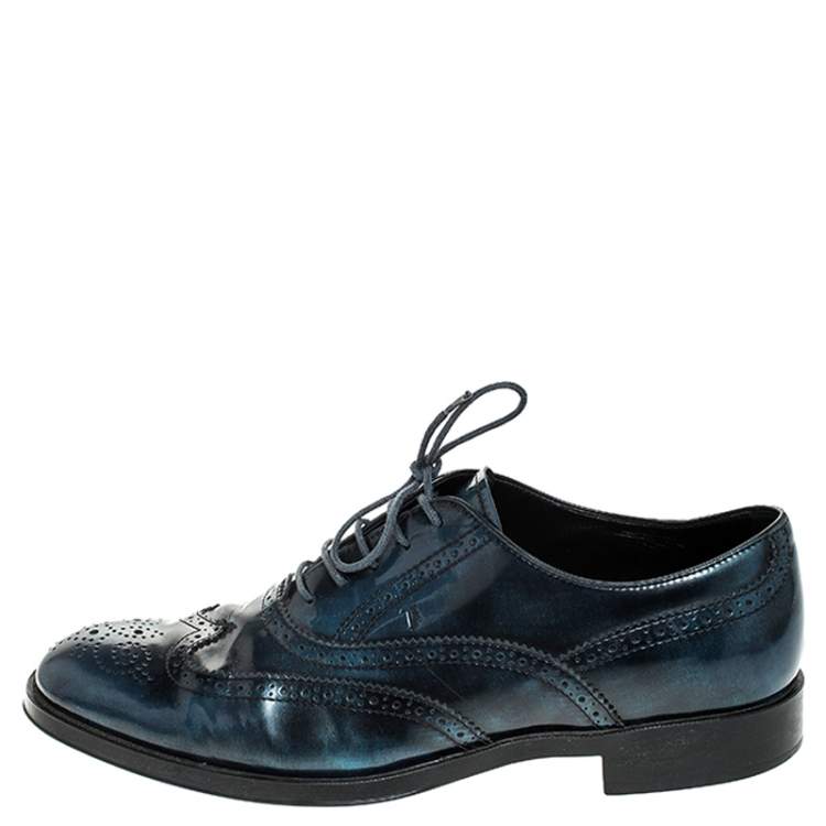 Pre Owned Tod's Two Tone Blue/Black Leather Lace Up Brogue Oxfords Size 41