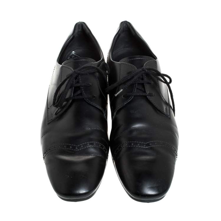 Pre Owned Tod's Black Leather Brogue Detail Lace Up Derby Size 43