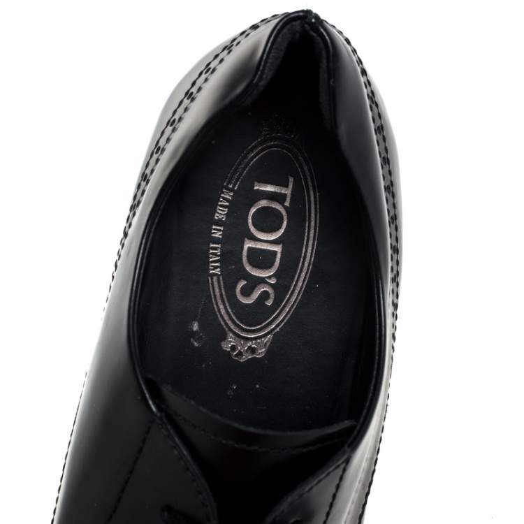 Pre Owned Tod's Black Leather Brogue Detail Lace Up Derby Size 43