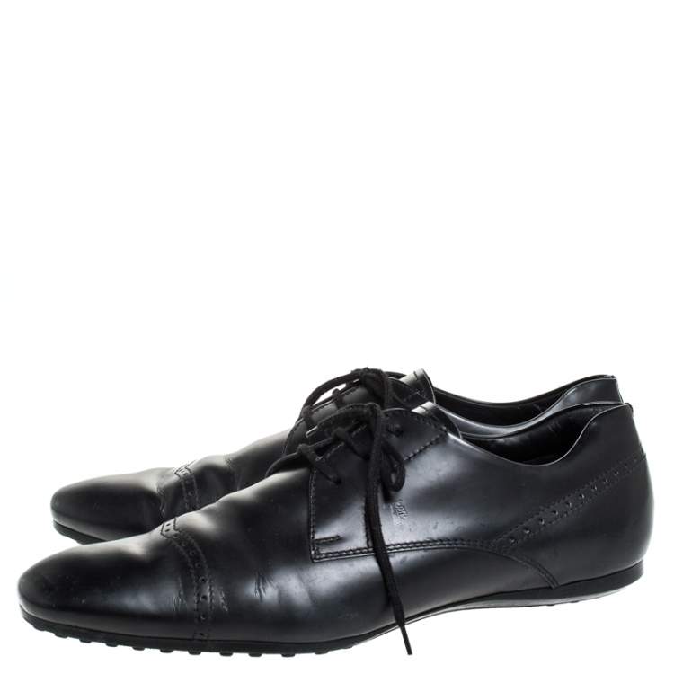 Pre Owned Tod's Black Leather Brogue Detail Lace Up Derby Size 43