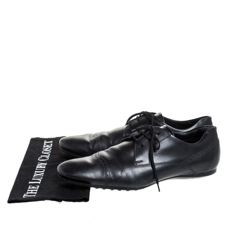 Pre Owned Tod's Black Leather Brogue Detail Lace Up Derby Size 43