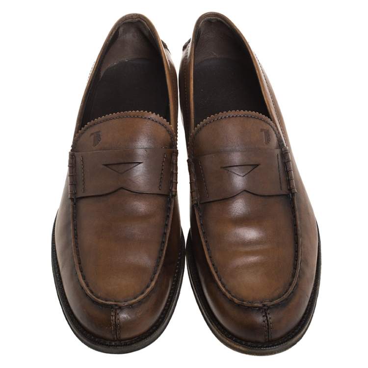 Pre Owned Tod's Brown Leather Penny Loafers Size 42.5
