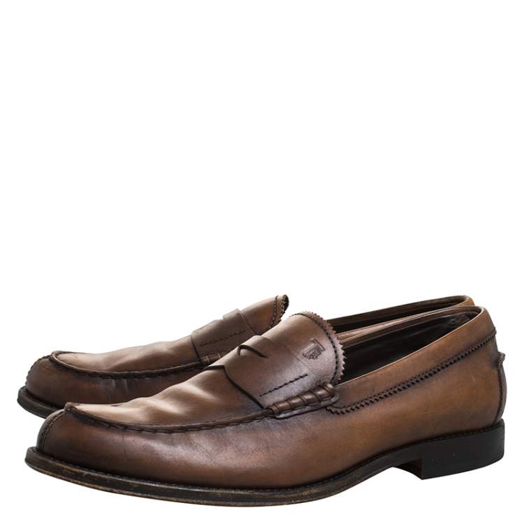 Pre Owned Tod's Brown Leather Penny Loafers Size 42.5