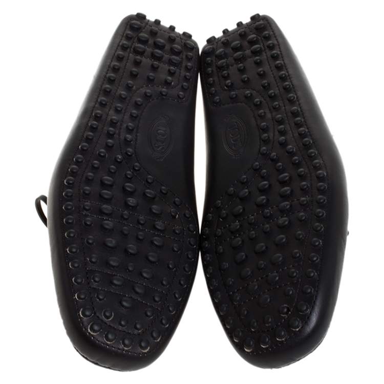 Pre Owned Tod's Black Leather Gommino Bow Loafers Size 41
