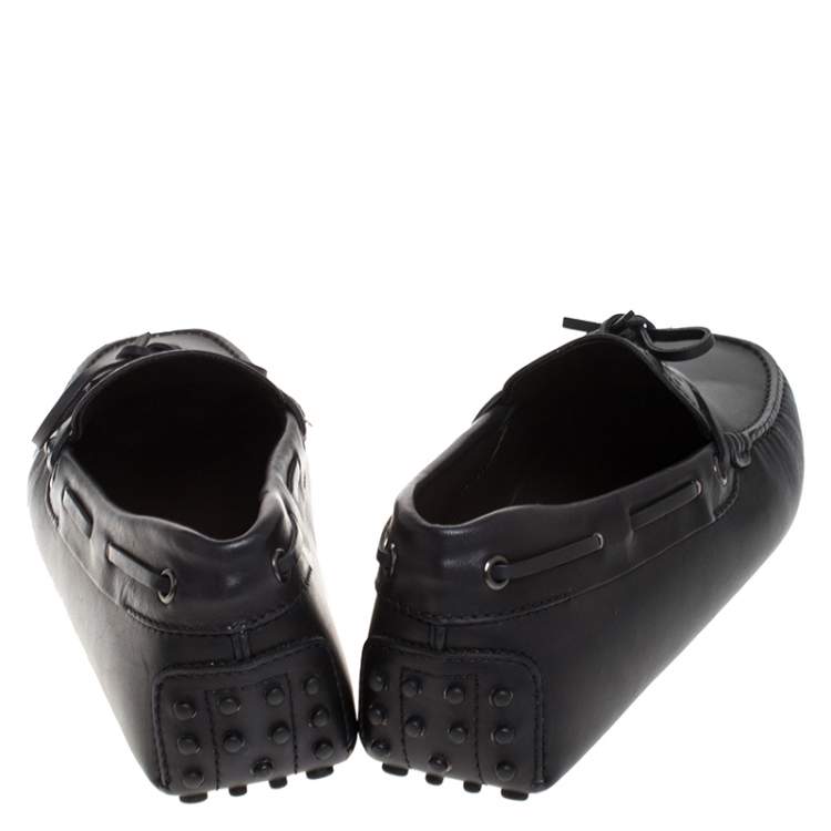 Pre Owned Tod's Black Leather Gommino Bow Loafers Size 41