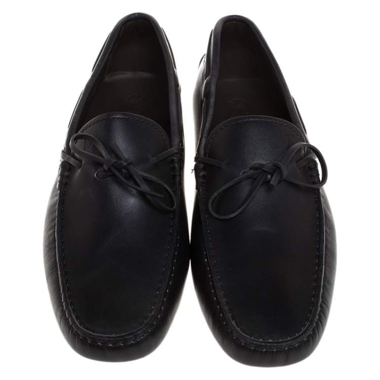 Pre Owned Tod's Black Leather Gommino Bow Loafers Size 41