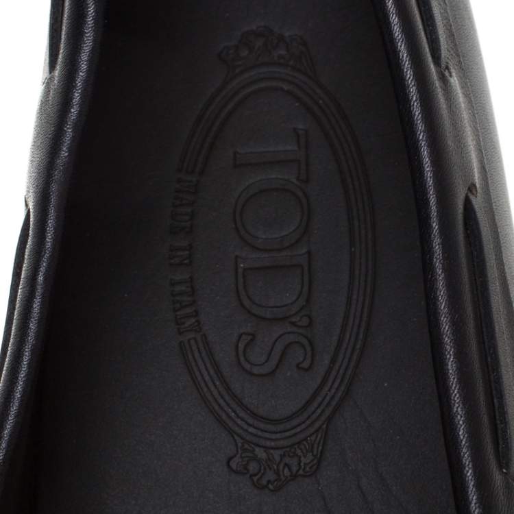 Pre Owned Tod's Black Leather Gommino Bow Loafers Size 41