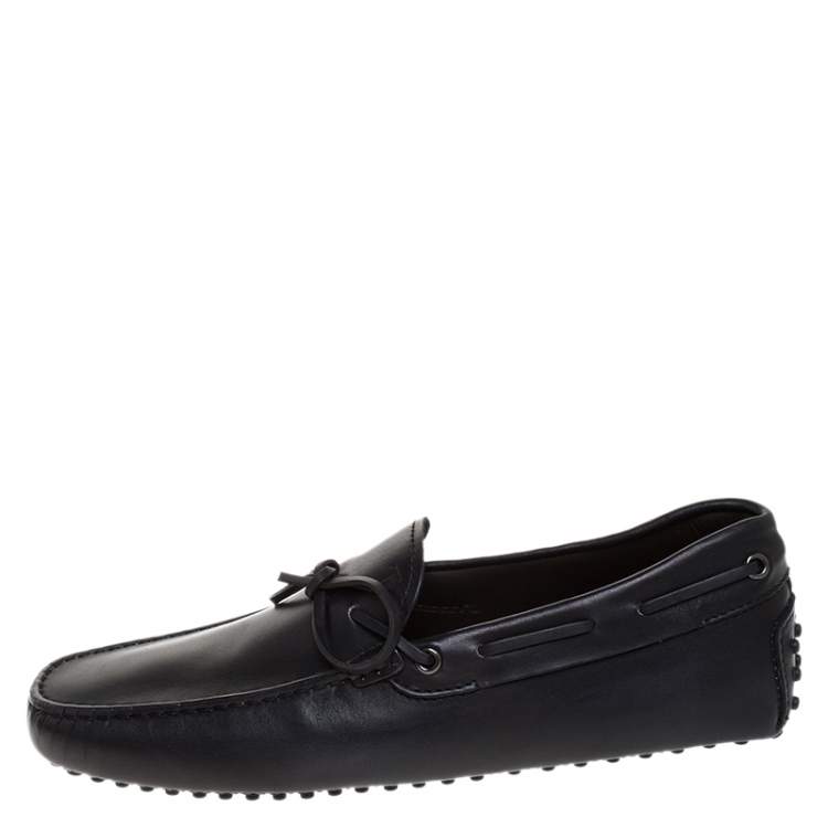 Pre Owned Tod's Black Leather Gommino Bow Loafers Size 41