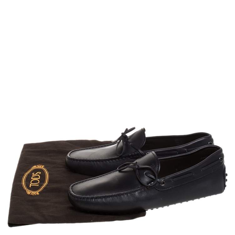Pre Owned Tod's Black Leather Gommino Bow Loafers Size 41