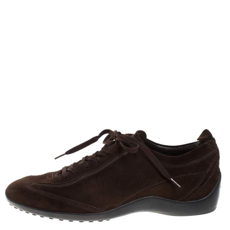 Pre Owned Tod's Brown Suede Lace Up Sneakers Size 40