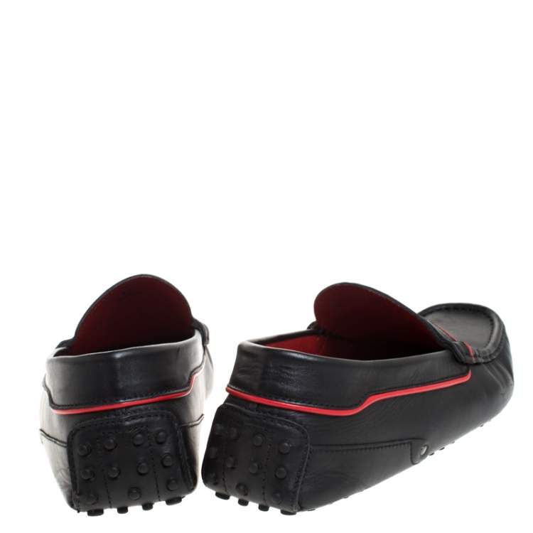 Pre Owned Tod's For Ferrari Black Leather Slip On Loafers Size 44.5