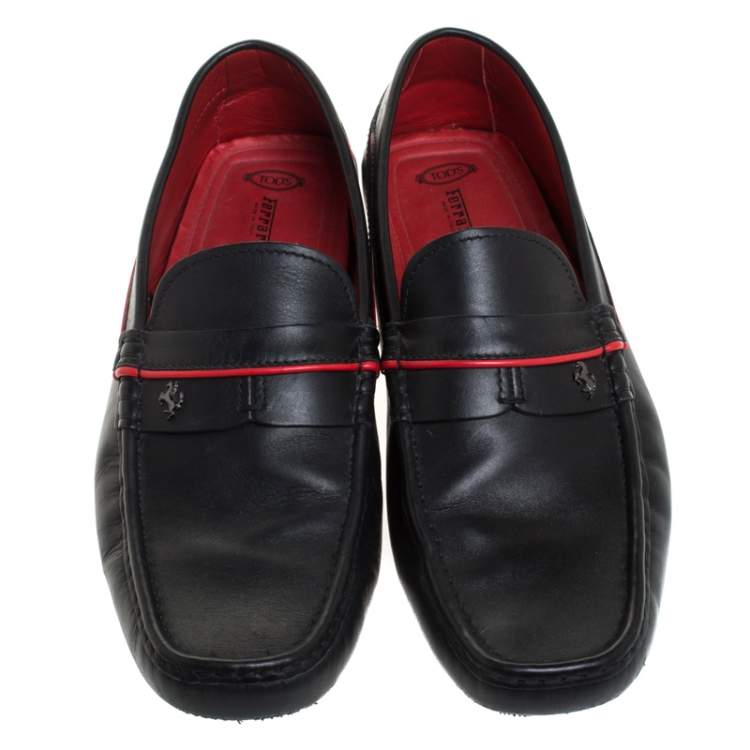 Pre Owned Tod's For Ferrari Black Leather Slip On Loafers Size 44.5