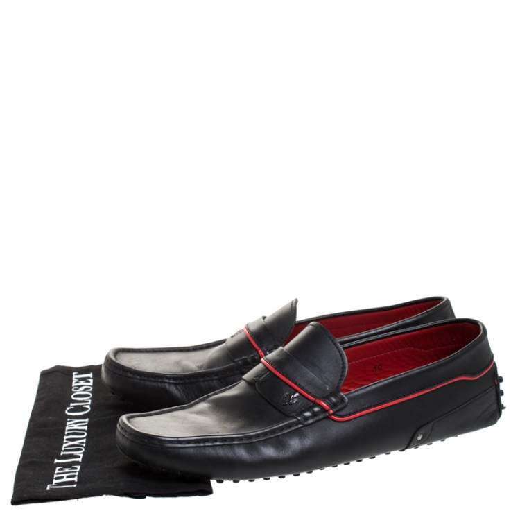 Pre Owned Tod's For Ferrari Black Leather Slip On Loafers Size 44.5