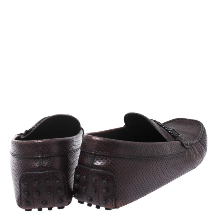 مملوكة مسبقًا Tod's Brown Perforated Leather Gommino Loafer Size 42