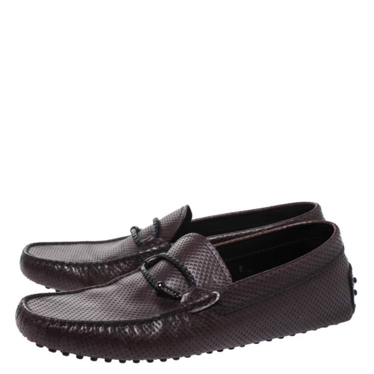 مملوكة مسبقًا Tod's Brown Perforated Leather Gommino Loafer Size 42