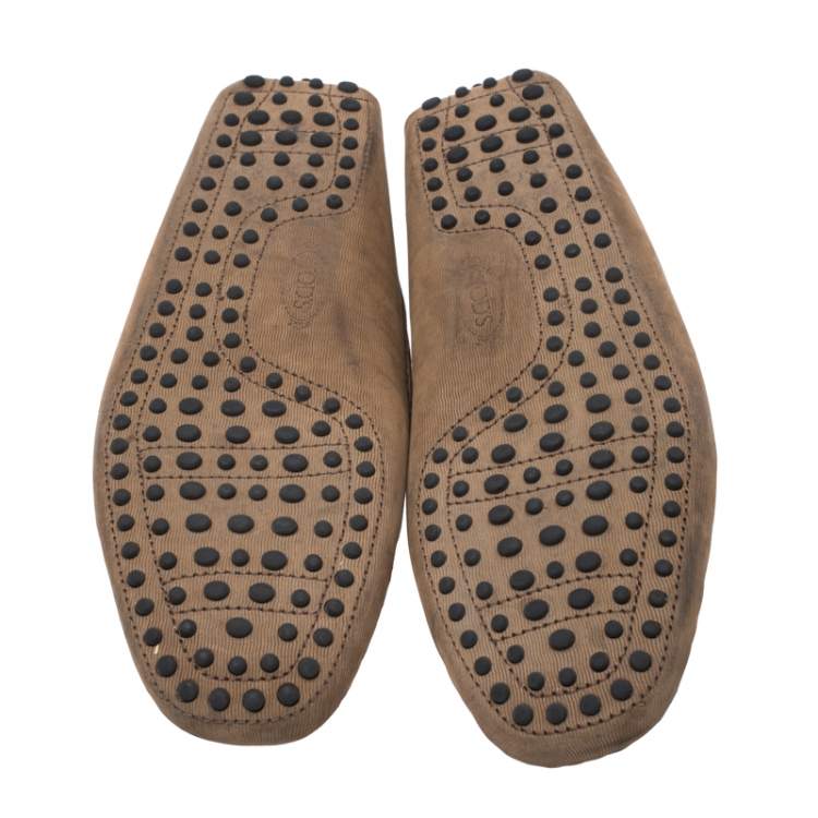 مملوكة مسبقًا Tod's Brown Nubuck Bow Slip On Loafers Size 41.5