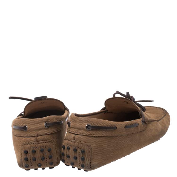 مملوكة مسبقًا Tod's Brown Nubuck Bow Slip On Loafers Size 41.5