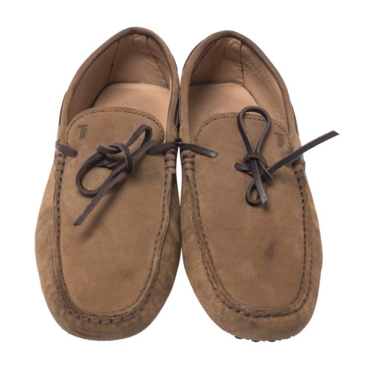 مملوكة مسبقًا Tod's Brown Nubuck Bow Slip On Loafers Size 41.5