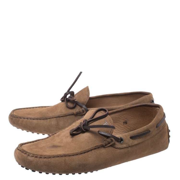 مملوكة مسبقًا Tod's Brown Nubuck Bow Slip On Loafers Size 41.5