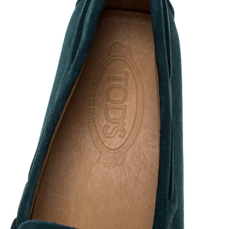 Pre Owned Tod's Dark Green Suede City Gommino Driving Loafers Size 44.5