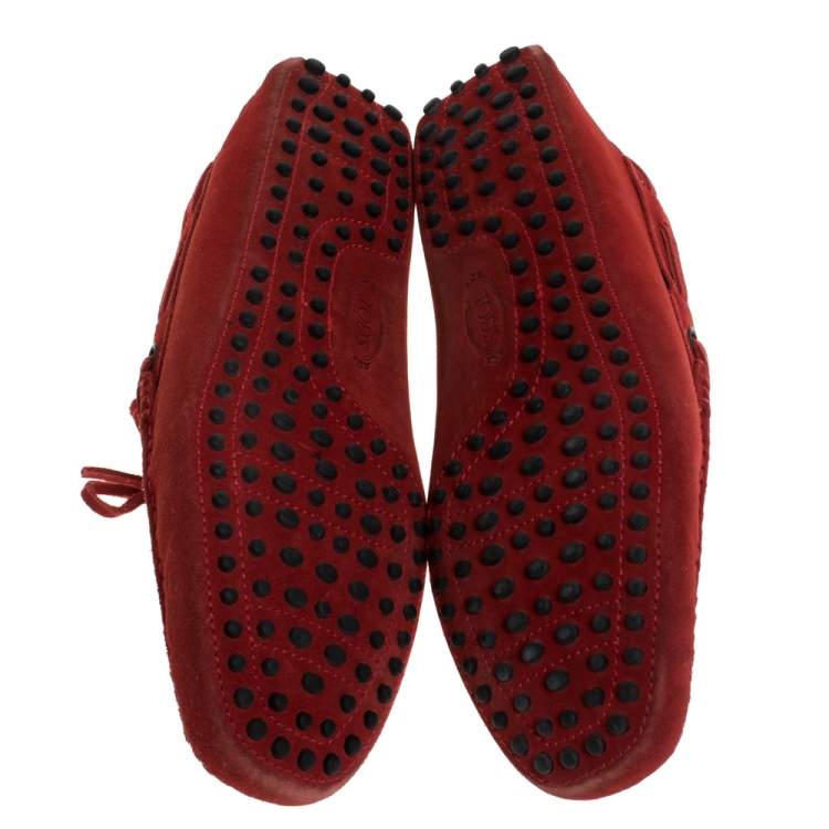 Pre Owned Tod's Red Suede Bow Detail Driving Loafers Size 42