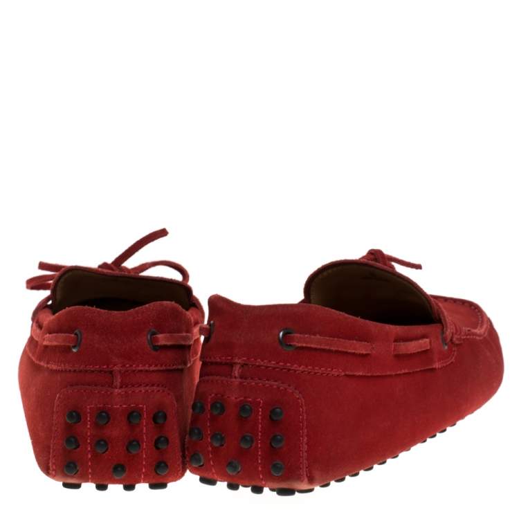 Pre Owned Tod's Red Suede Bow Detail Driving Loafers Size 42