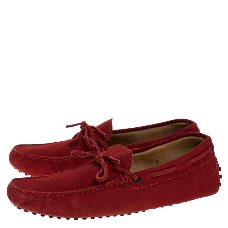 Pre Owned Tod's Red Suede Bow Detail Driving Loafers Size 42