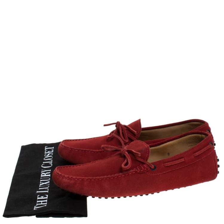 Pre Owned Tod's Red Suede Bow Detail Driving Loafers Size 42
