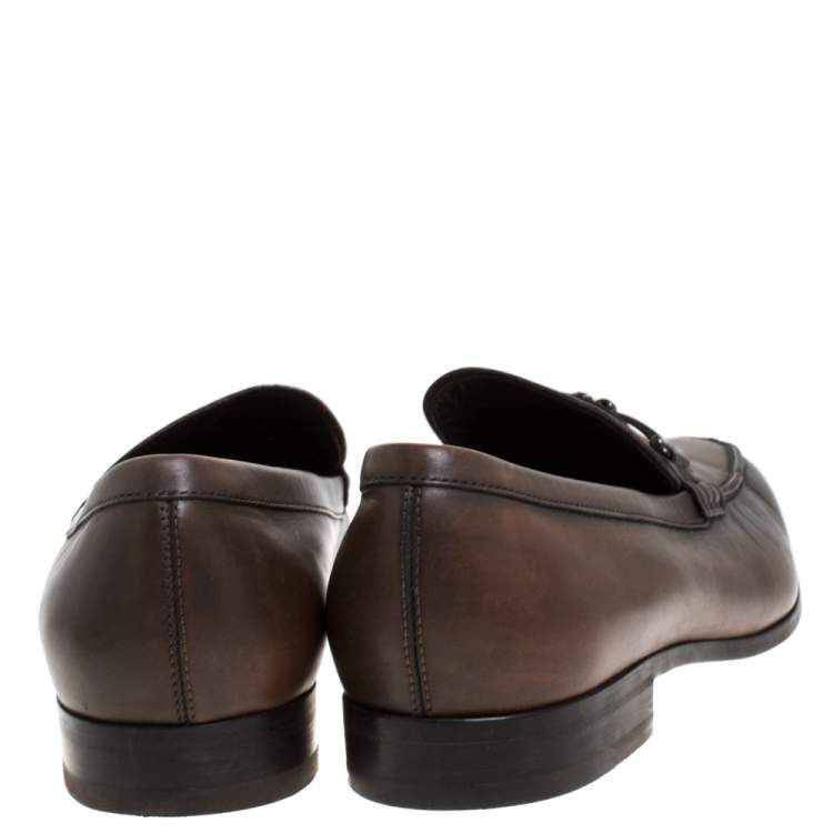 Pre Owned Tod's Brown Leather Double T Slip On Loafers Size 42.5
